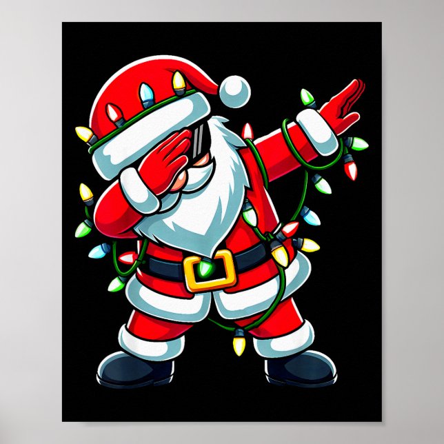 Póster Dabbing Santa Xmas Lights Funny Christmas Men Wome (Frente)