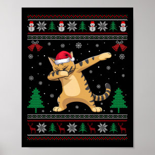 Póster Dabbing Savannah Cat Santa Hat Niños Chicas Chr