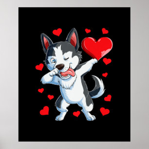 Póster Dabbing Siberian Husky Heart Día de San Valentín r