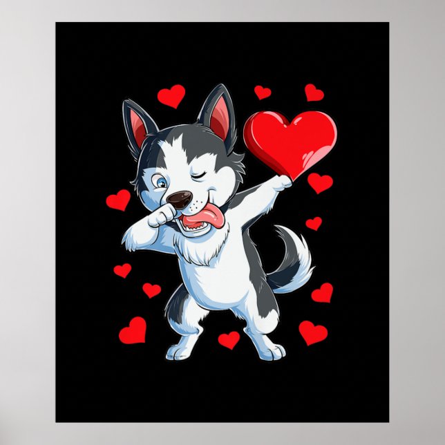 Póster Dabbing Siberian Husky Heart Día de San Valentín r (Frente)