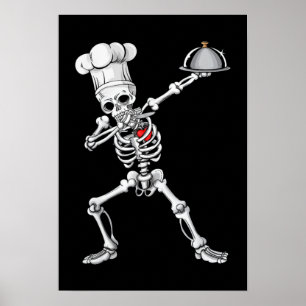 Póster Dabbing Skeleton Chef Lunch Lady Halloween