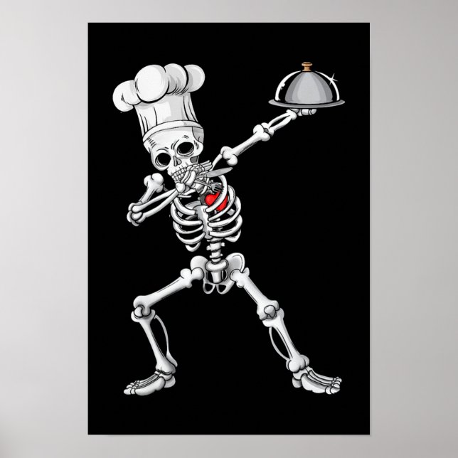 Póster Dabbing Skeleton Chef Lunch Lady Halloween (Frente)