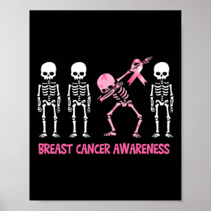 Póster Dabbing Skeleton Cinta rosa Hallower de cáncer de