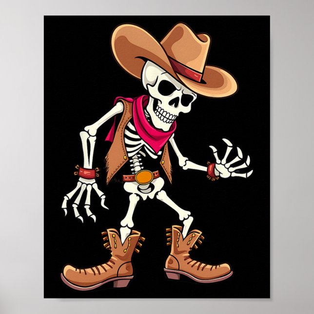 Póster Dabbing Skeleton Cowboy Halloween disstume niño (Frente)