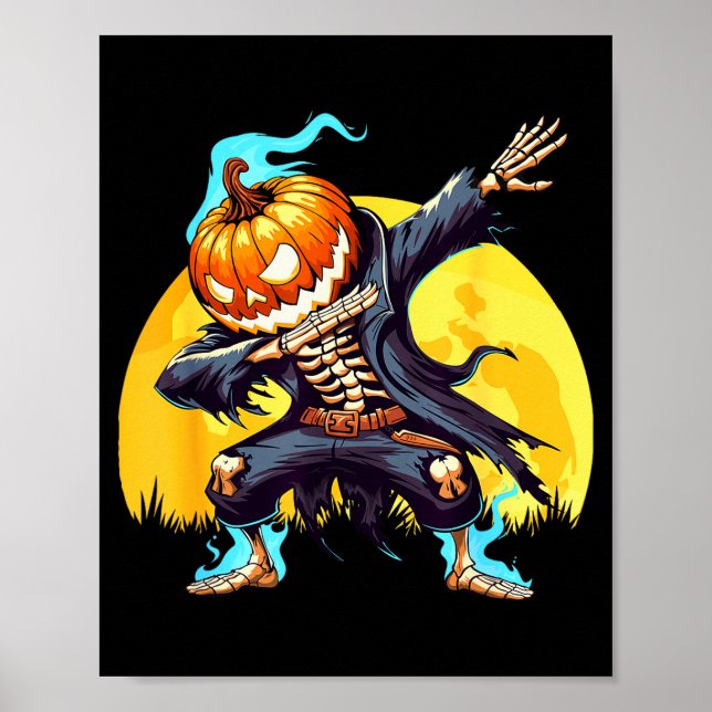 Póster Dabbing Skeleton Headless Pumpkin Dab Dance Boys H (Frente)