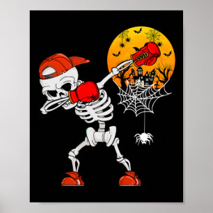 Póster Dabbing Skeleton Jugando Boxeo Halloween Player C