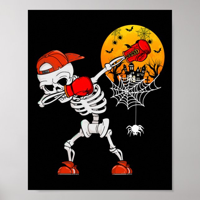 Póster Dabbing Skeleton Jugando Boxeo Halloween Player C (Frente)