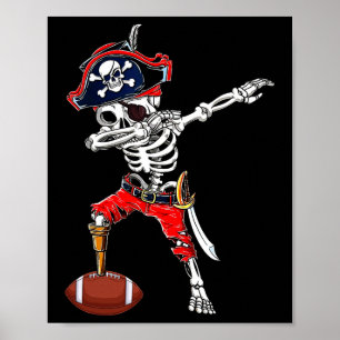 Póster Dabbing Skeleton Pirate And Football Ll Halloween 