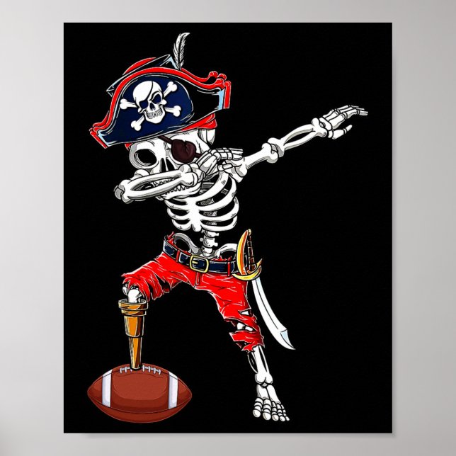 Póster Dabbing Skeleton Pirate And Football Ll Halloween  (Frente)