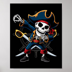 Póster Dabbing Skeleton Pirate Niños Halloween Jolly Roge