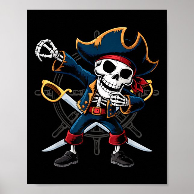 Póster Dabbing Skeleton Pirate Niños Halloween Jolly Roge (Frente)
