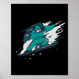 Póster Dabbing Skeleton Snowboard Snowboardin