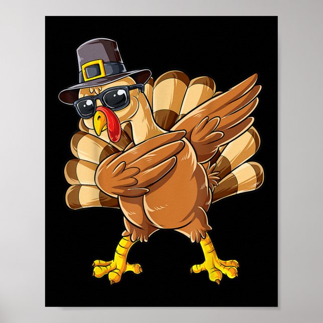 Póster Dabbing Turkey Feliz Día de Acción de Gracias Turq (Frente)