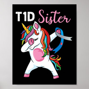 Póster Dabbing unicorn apoya la diabetes hermana tipo 1