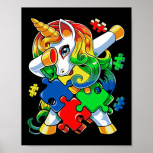 Póster Dabbing Unicorn Pieza de rompecabezas Autismo Cuid