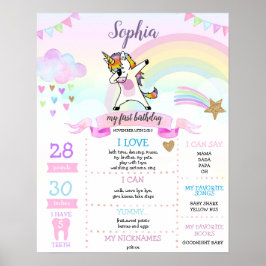 Póster Dabbing Unicorn Primer hito de cumpleaños