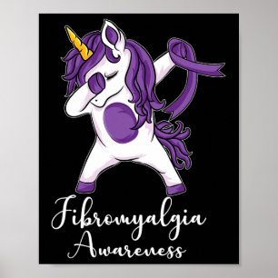 Póster Dabbing Unicornio Cinta púrpura Fibromialgia Aware