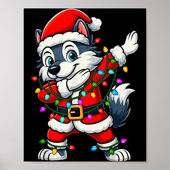 Póster Dabbing Wolf Lights Santa Xmas Girls Boys Kids Chr (Frente)