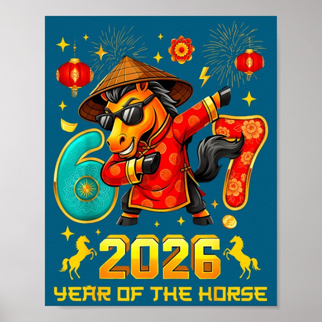 Póster Dabbing Zodiac Horse Lunar New Year Chinese New Ye (Frente)