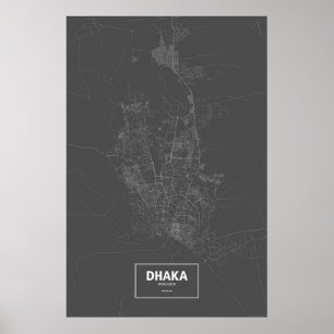 Póster Daca, Bangladesh (blanco sobre negro)