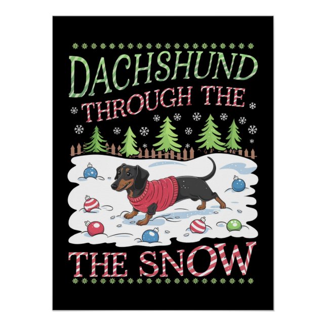 Póster Dachshund a través de la nieve (Anverso)