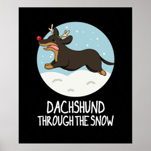 Póster Dachshund A Través De Los Navidades De Nieve Pun D