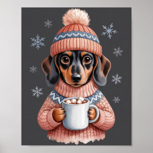 Póster Dachshund Acogedor Con Ropa De Invierno De Fiesta 