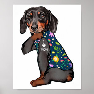 Póster Dachshund Amo A Mamá Tattoo Flor Perro Funny _1