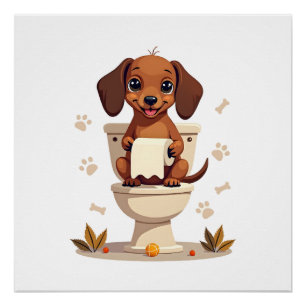 Póster Dachshund antiguo lindo en el baño de dibujos anim