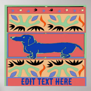 Póster Dachshund azul Abstract Fauvismo