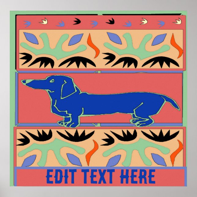 Póster Dachshund azul Abstract Fauvismo (Frente)