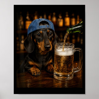 Póster Dachshund Bebiendo Cerveza Perro Divertido Meme Vi