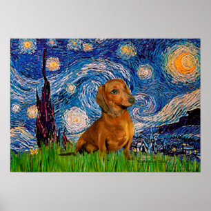 Póster Dachshund (Brown1) - Noche estrellada
