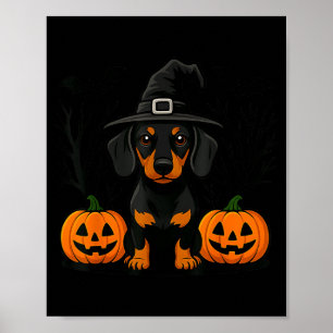Póster Dachshund brujo negro y marrón de Halloween espelu