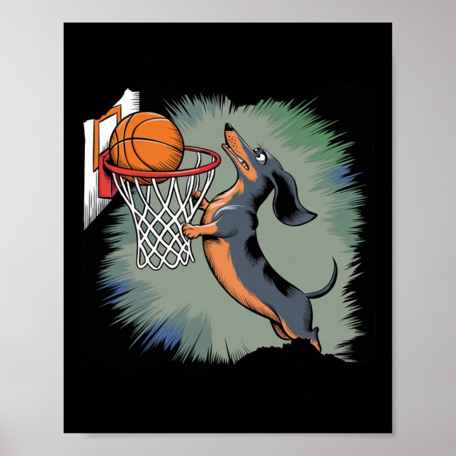 Póster Dachshund Chiweenie Perro Wiener Jugando Sketll Di (Frente)