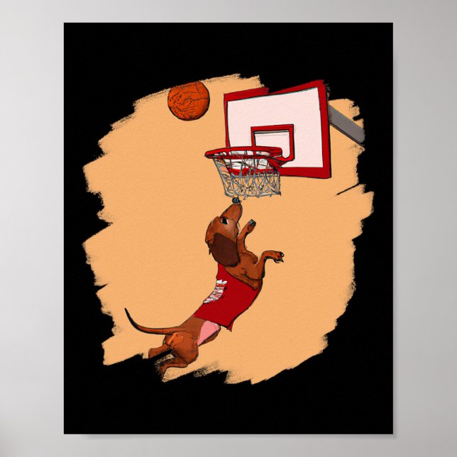 Póster Dachshund Chiweenie Wiener Dog Jugando Bysketbyll (Frente)