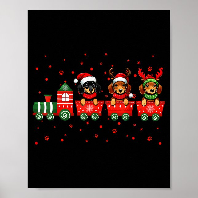 Póster Dachshund Christmas Dog Lights Santa Xmas Pet Dog  (Frente)