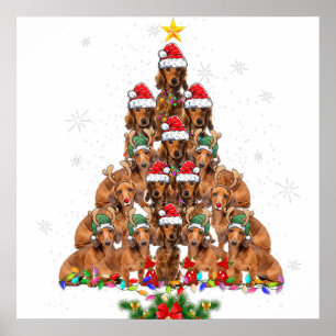 Póster Dachshund Christmas Tree Dog Xmas enciende Pajamas