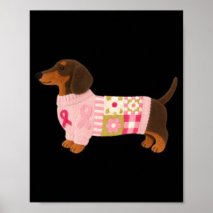 Póster Dachshund cinta rosa conciencia del cáncer de mama