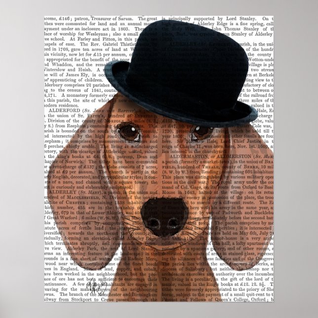 Póster Dachshund con el Gorra Steampunk Bowler (Frente)
