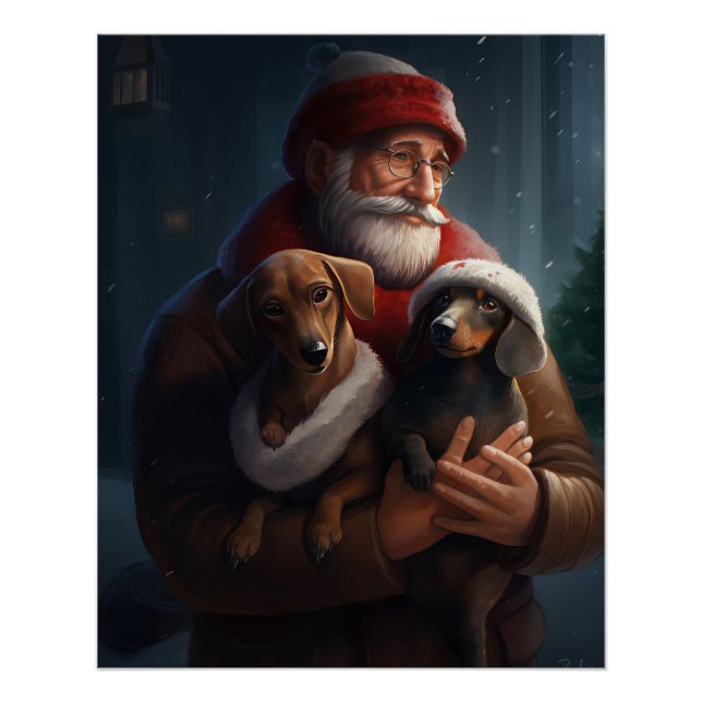 Póster Dachshund Con Navidades Festividades De Santa Clau (Anverso)