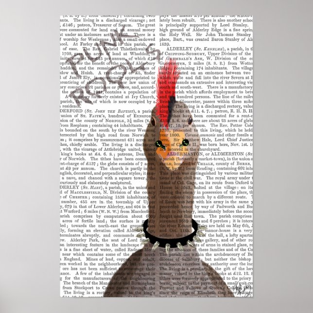 Póster Dachshund con sombrero azul superior y bigote azul (Frente)