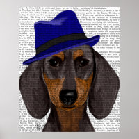 Dachshund Con Trilby Azul