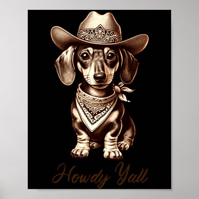 Póster Dachshund Cowboy Cute Sausage Dog Cowboy Weiner Pu (Frente)