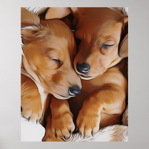 Póster Dachshund Cute Dormido Dachshund Cachorros Cumplea