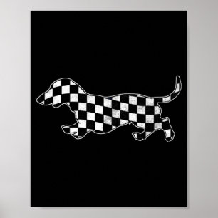 Póster Dachshund de cuadros Carrera de cachorros retro Pe