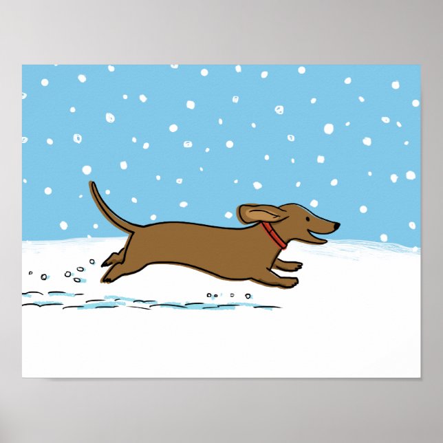 Póster Dachshund de la nieve - Feliz feriado de perro Wie (Frente)