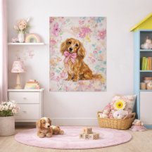 Dachshund de Pelo Largo Aquarela Floral Pastel