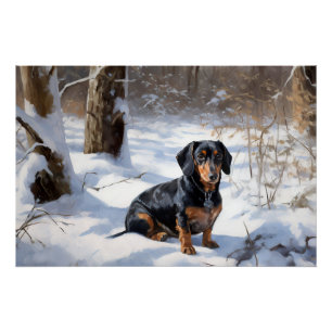 Póster Dachshund Deja que nieve Navidad