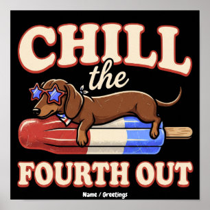 Póster Dachshund Divertido 4 de Julio Relaja el Cuarto
